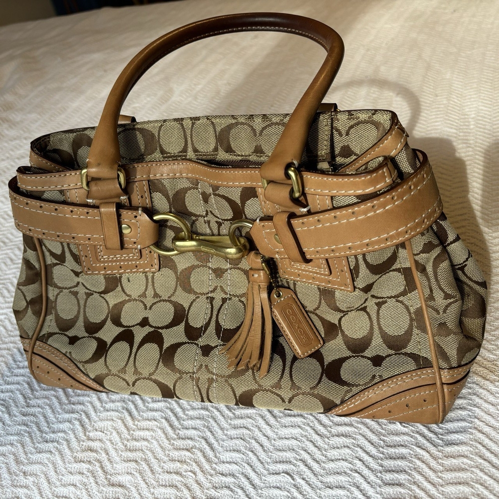 Coach brown and tan signature print handbag